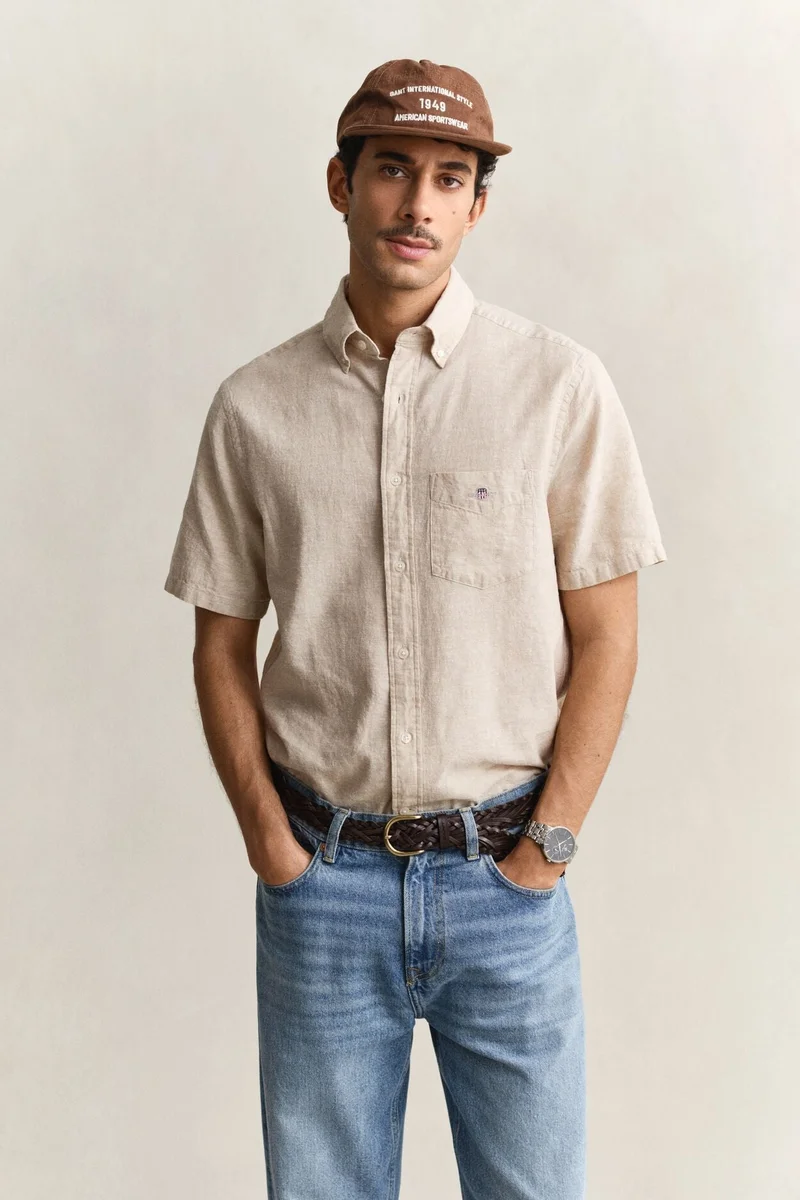 GANT  Regular Cotton Linen Short SleeveShirt for Men | Best Price UAE