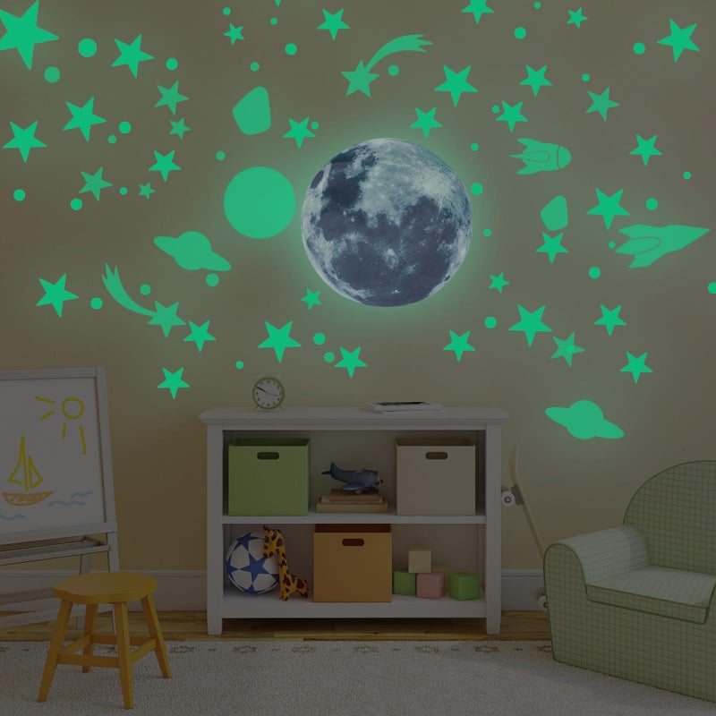 مجموعة ملصقات حائطية على شكل نجوم وقمر glow in the dark - Image 5