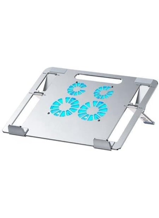 Aluminum Laptop Tablet Stand with 4 Fan Cooling, Dual USB Output Ports, Height Adjustable Ergonomic For Laptop, Tablet Stand Holder (8-15.6'') | Silver - Image 1