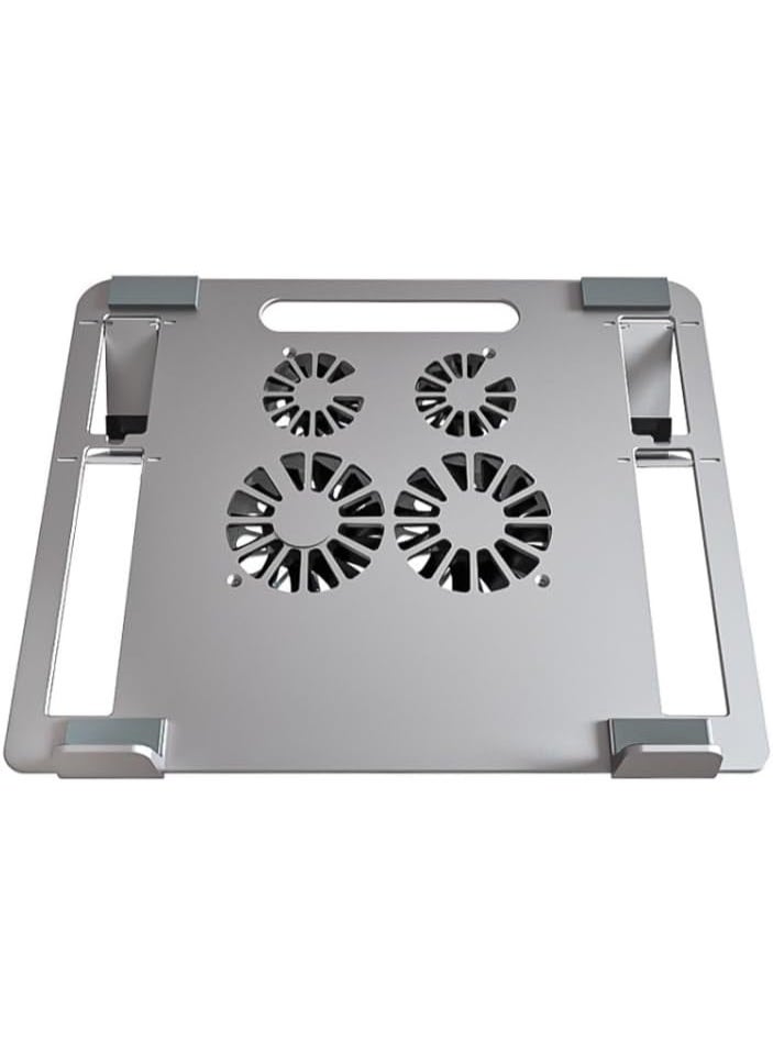 Aluminum Laptop Tablet Stand with 4 Fan Cooling, Dual USB Output Ports, Height Adjustable Ergonomic For Laptop, Tablet Stand Holder (8-15.6'') | Silver - Image 2