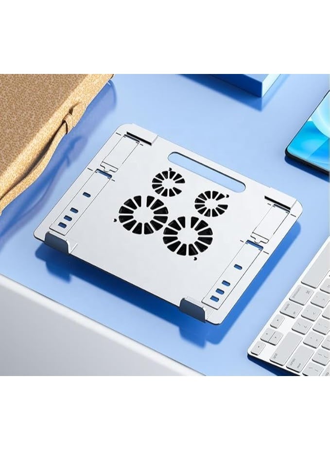 Aluminum Laptop Tablet Stand with 4 Fan Cooling, Dual USB Output Ports, Height Adjustable Ergonomic For Laptop, Tablet Stand Holder (8-15.6'') | Silver - Image 5