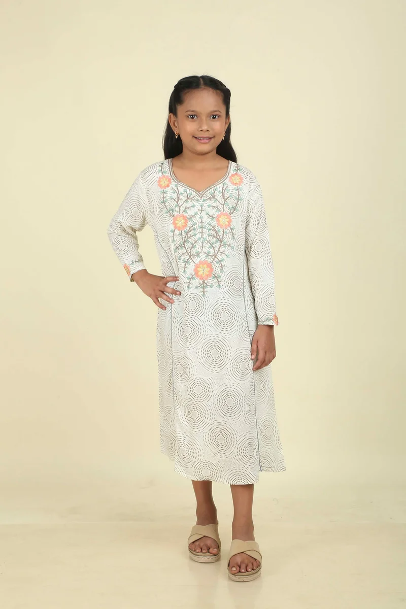 HANA & SARA Girls Long Trendy Printed Arabic Jalabiya For Girls