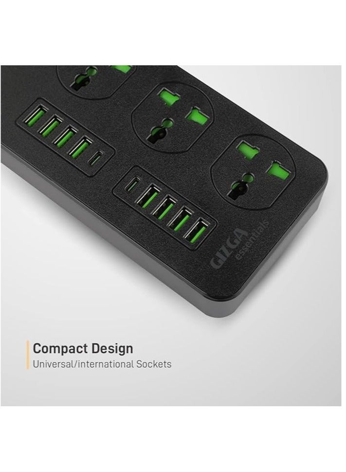Gizga Essentials Power Extension Board 8 USB 4.2A Ports, 2 PD 20W Ports, 4 Universal Thermal Trip Electrical Multi Plug Sockets, Surge Protection, Spike Guard, 3000W 16A, Flame Proof, 2m Cord Length - Image 5