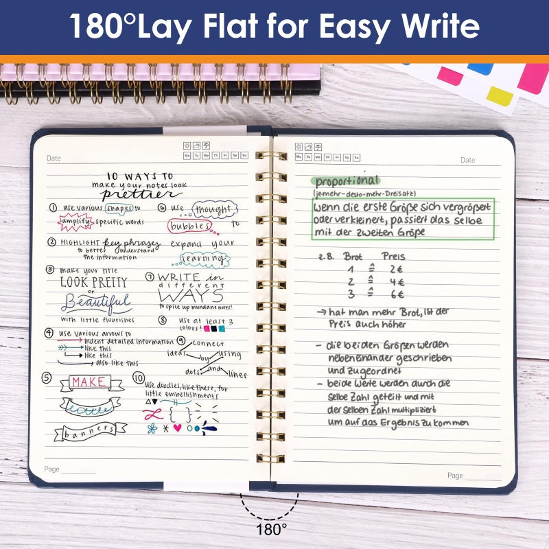 LABUK Spiral Notebook, 160 Pages A5 Lined Hardcover Notebook, 5.5 x 8in Spiral Journal for Women and Man, Work, Writing (Navy Blue) - Image 3