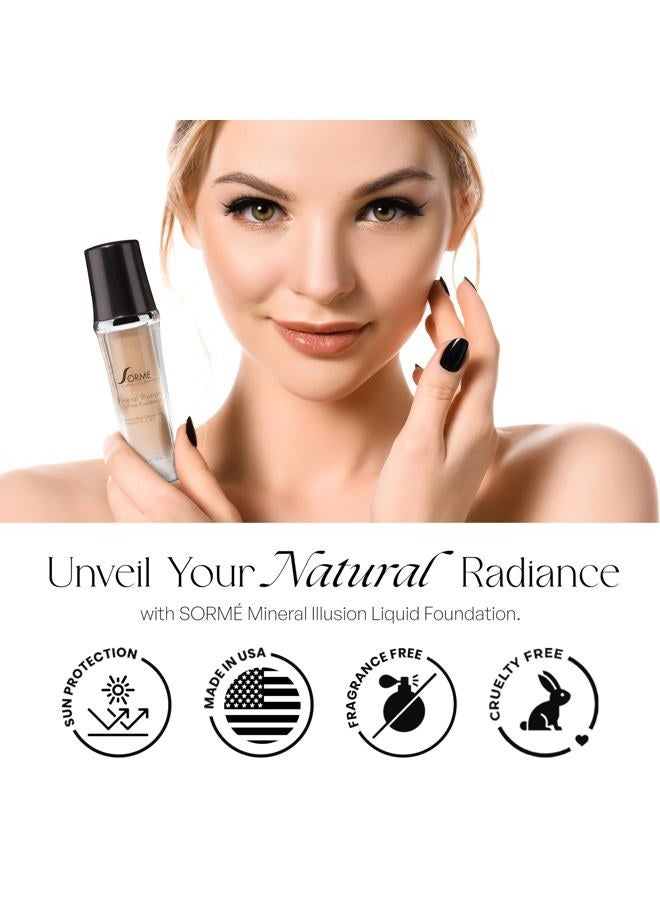 SORMÉ Sorme Mineral Illusion Foundation in Golden Light (25ml) | Oil-Free Liquid Foundation | With Shea Butter, Green Tea, and Vitamins A, C, and E | Hydrating Mineral Makeup Foundation for Face and Body - Image 3