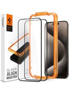Spigen Glastr Align Master Edge to Edge [2 Pack] for iPhone 15 Pro MAX Screen Protector Premium Tempered Glass - Full Cover  - Image 1