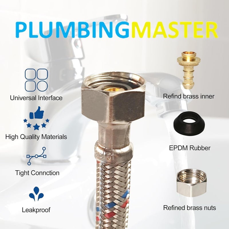 PLUMBINGMASTER [10-Pack] Faucet Hose,Faucet Supply Lines (3/8" Comp x 1/2" FIP), Certified Safe Supply Lines for Bathroom Faucet (24 inch) - Image 4