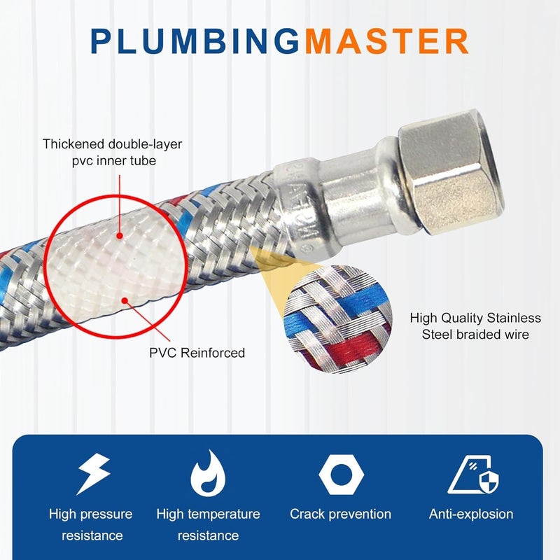 PLUMBINGMASTER [10-Pack] Faucet Hose,Faucet Supply Lines (3/8" Comp x 1/2" FIP), Certified Safe Supply Lines for Bathroom Faucet (24 inch) - Image 3