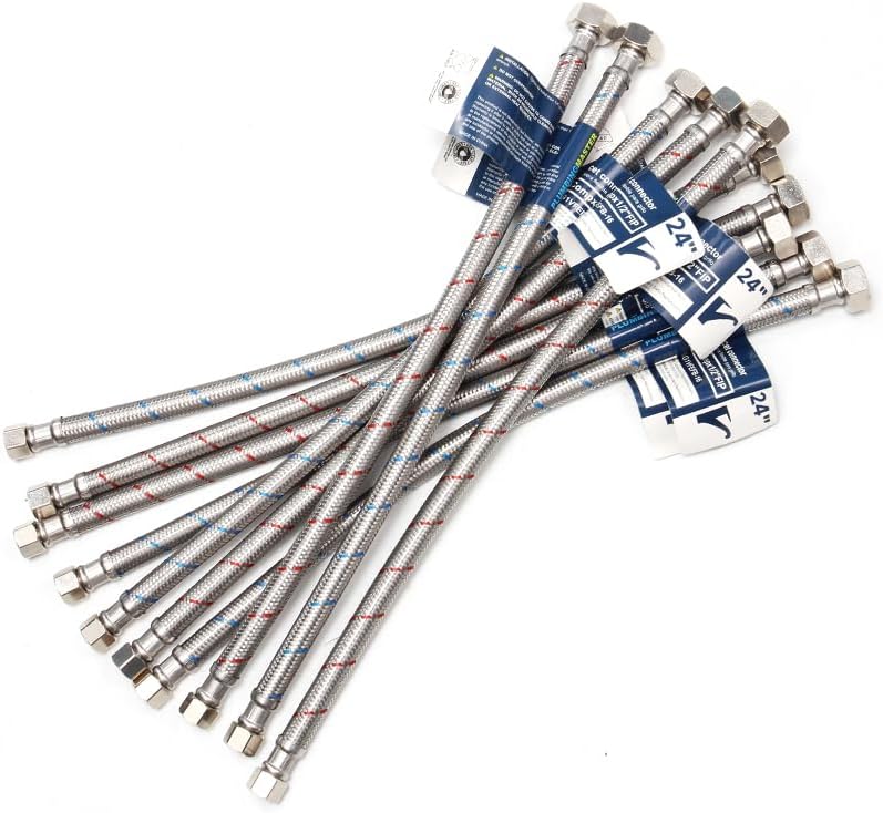 PLUMBINGMASTER [10-Pack] Faucet Hose,Faucet Supply Lines (3/8" Comp x 1/2" FIP), Certified Safe Supply Lines for Bathroom Faucet (24 inch) - Image 1
