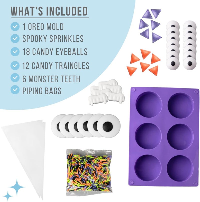 Sweets Indeed Sandwich Cookie Decorating Kit – Halloween DIY Set with Oreo Mold, Spooky Sprinkles, Candy Eyeballs, Monster Teeth & Piping Bags - Image 2