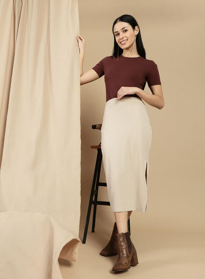 ECOLORE Brown Solid Short Sleeves Top - Image 5