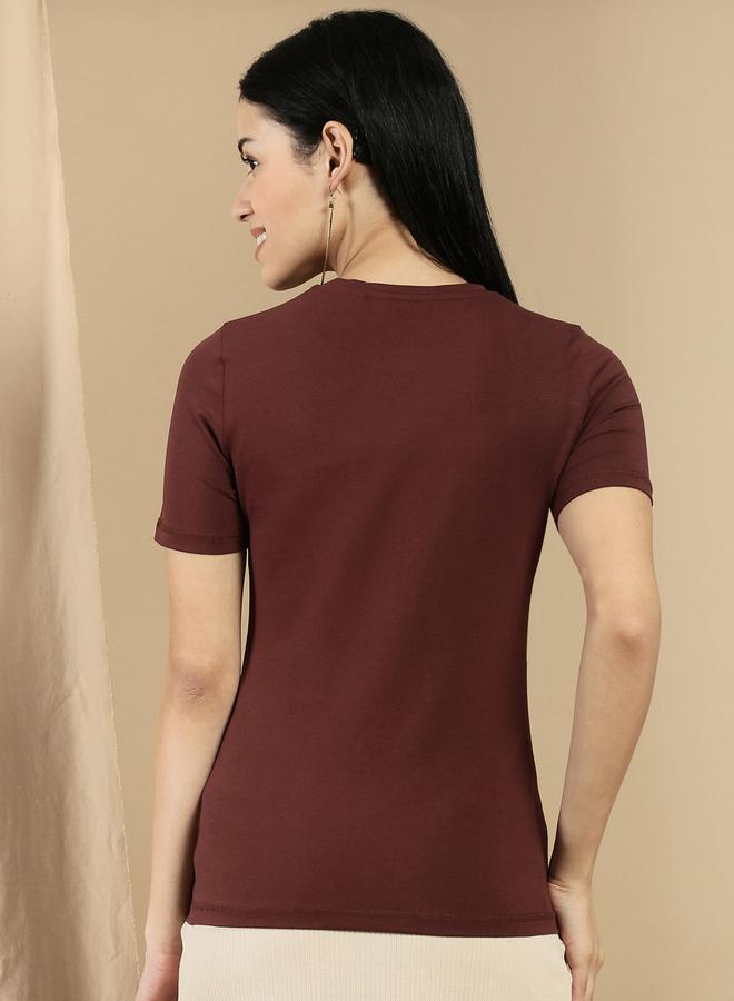 ECOLORE Brown Solid Short Sleeves Top - Image 4