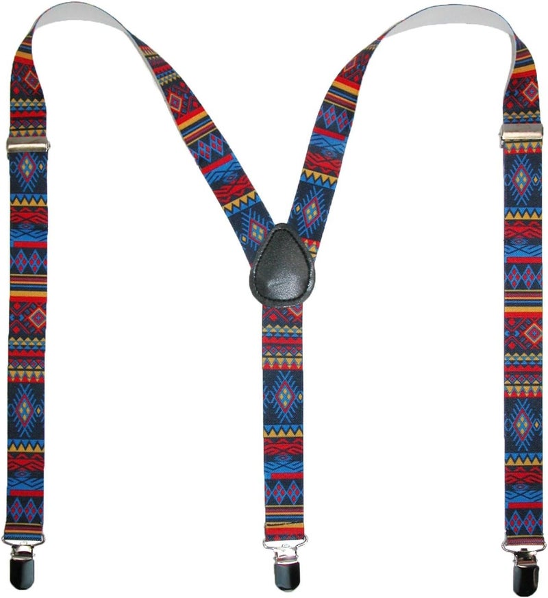 CTM Women's Elastic Aztec Pattern Clip-End Suspenders - Image 1