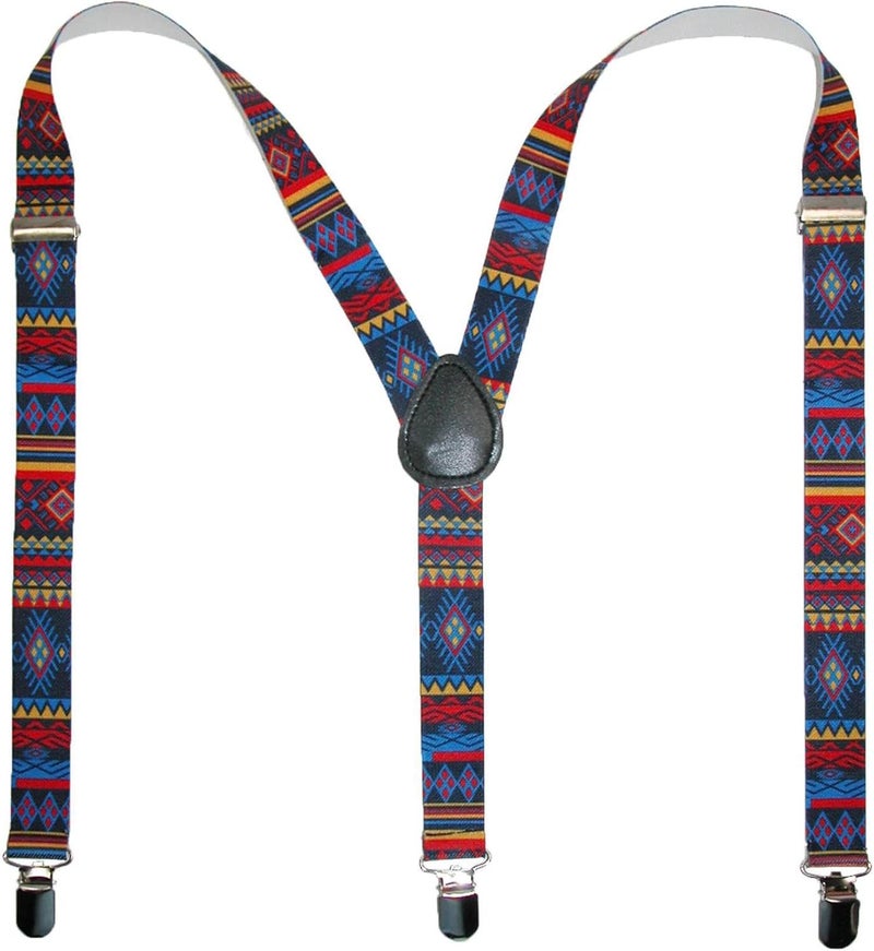 CTM Women's Elastic Aztec Pattern Clip-End Suspenders - Image 3