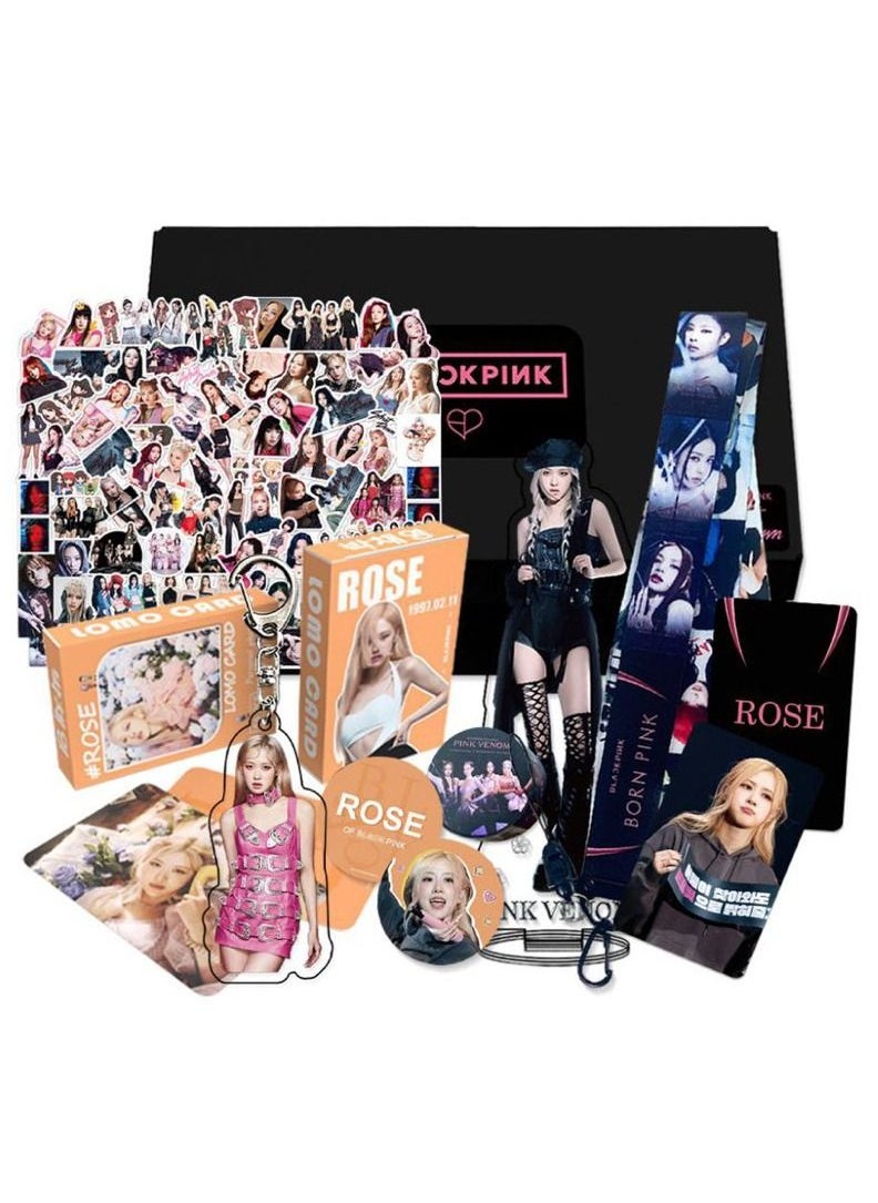 EHOME Blackpink Rose Gift Box With Lomo Cards Acrylic Stand Hand Account Tape Keychain Lanyard Stickers Photo Card  - Image 1