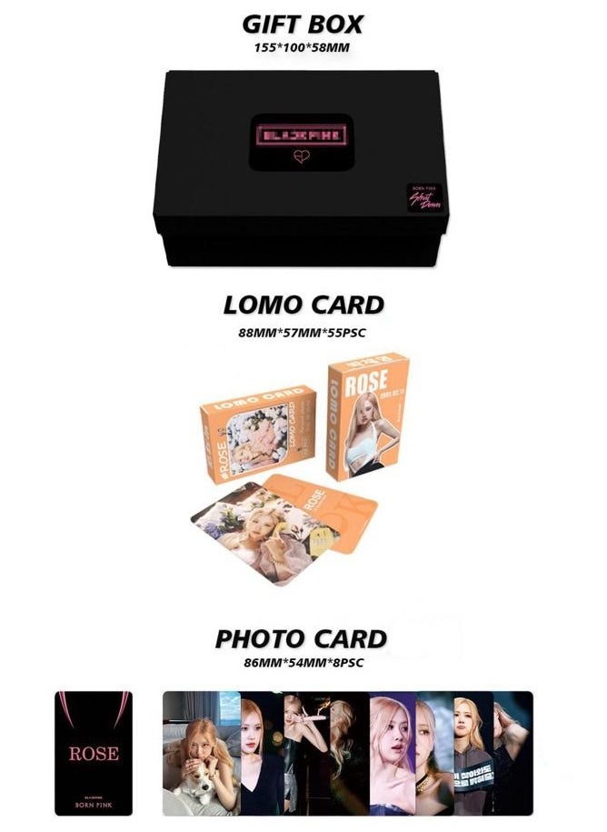 EHOME Blackpink Rose Gift Box With Lomo Cards Acrylic Stand Hand Account Tape Keychain Lanyard Stickers Photo Card  - Image 2