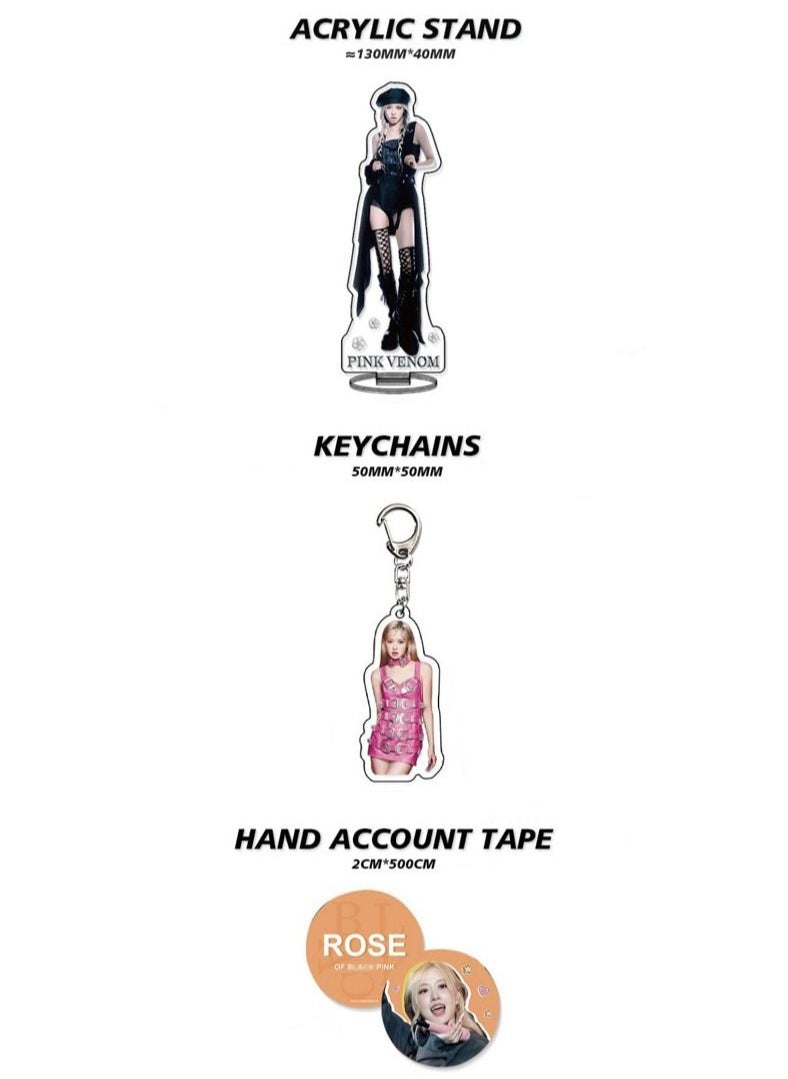 EHOME Blackpink Rose Gift Box With Lomo Cards Acrylic Stand Hand Account Tape Keychain Lanyard Stickers Photo Card  - Image 3
