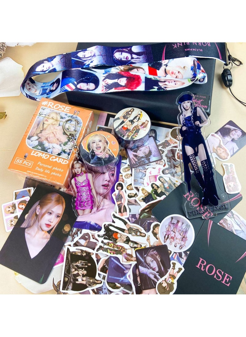 EHOME Blackpink Rose Gift Box With Lomo Cards Acrylic Stand Hand Account Tape Keychain Lanyard Stickers Photo Card  - Image 5