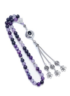 Subhati Prayer Beads ( Misbah ) with metal Parts and Banded Agate Stone | 8 MM Beads - 45  - Image 1