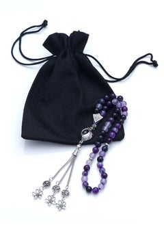Subhati Prayer Beads ( Misbah ) with metal Parts and Banded Agate Stone | 8 MM Beads - 45  - Image 2