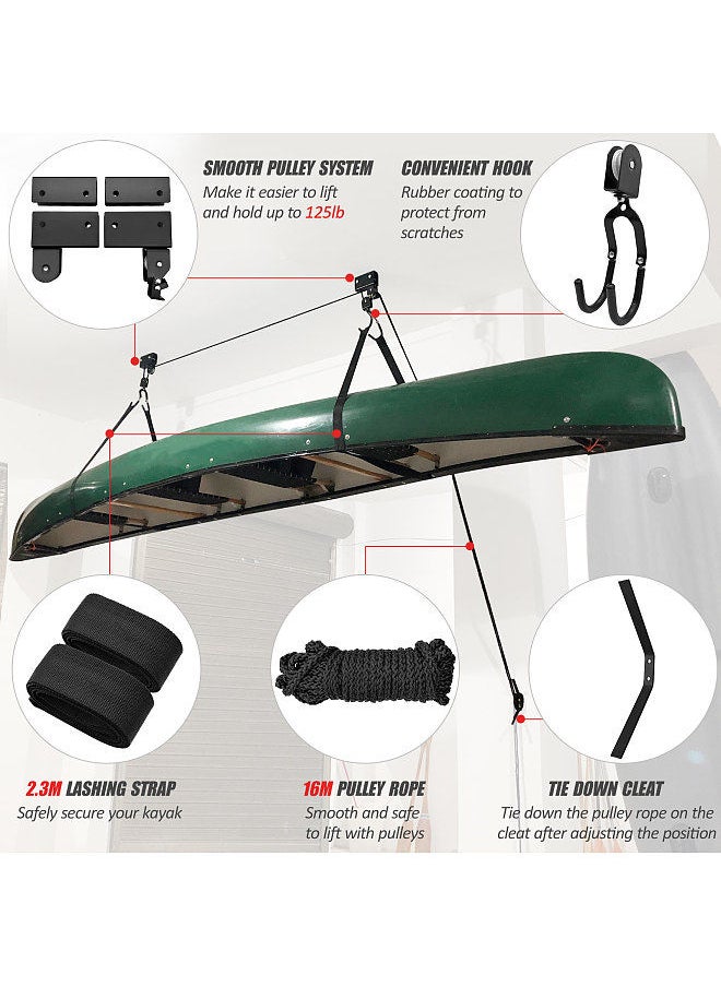 Generic - Kayak Lift with Hanging Pulley System Kayak Ceiling Rack Garage Ceiling Mount - Image 1