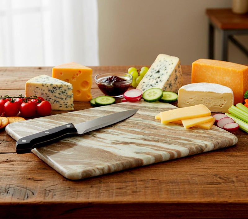 KLEO Marble Chopping Board Cutting Board Cheese Board Cheese Platter - Serve Wine, Cheese and Salami (Beige) - Image 2