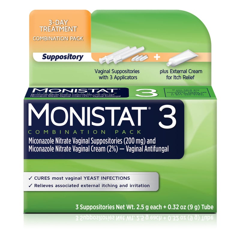 Monistat 3 Day Yeast Infection Treatment for Women, 3 Miconazole Suppository Inserts & External Monistat Anti-Itch Cream Bundle - Image 1