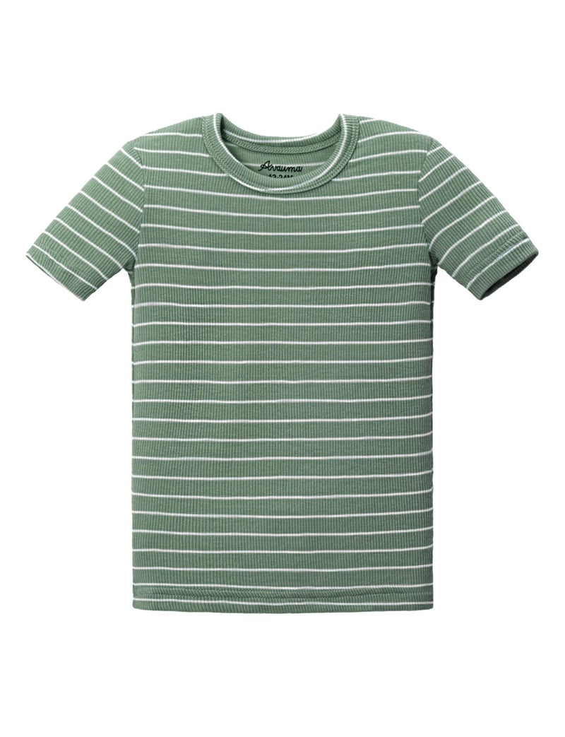 AVAUMA Stripe Pattern Newborn Baby Little Boys Girls Snug-Fit Pajamas Summer Short Sets Pjs Kids Clothes (XS/Olive Green) - Image 3