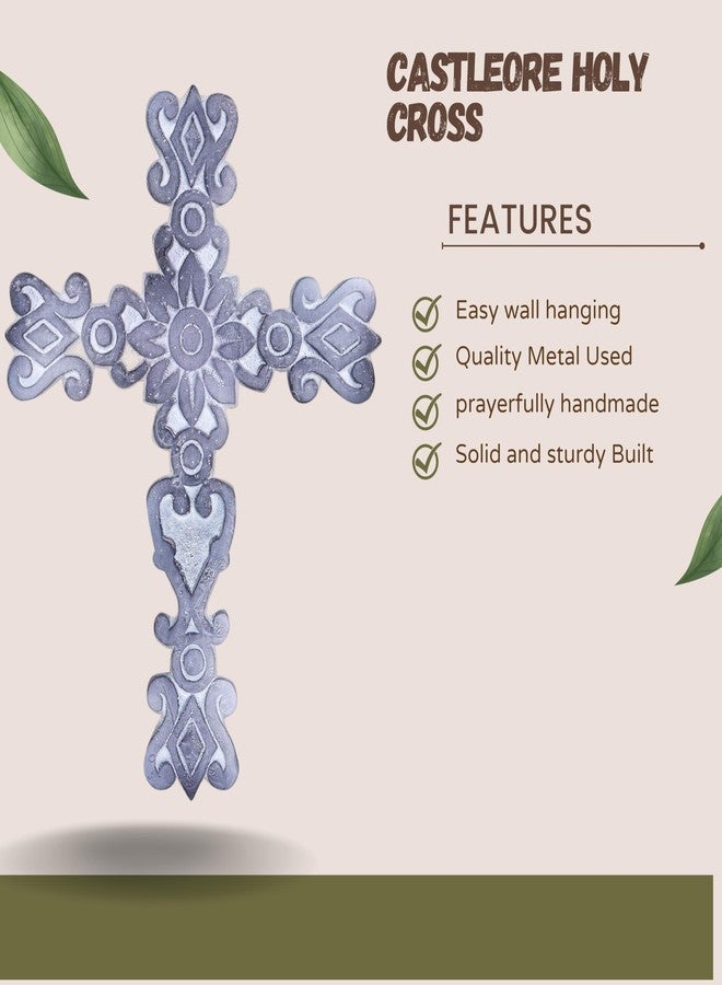 Castleore Easy Wall Hanging Home Decor Religious Christian Metal Cross for Wall | Best for Home, Office and As Gift | L 9.3* W 6.8 inch (White Antique) - Image 2