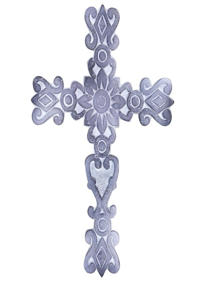Castleore Easy Wall Hanging Home Decor Religious Christian Metal Cross for Wall | Best for Home, Office and As Gift | L 9.3* W 6.8 inch (White Antique) - Image 1
