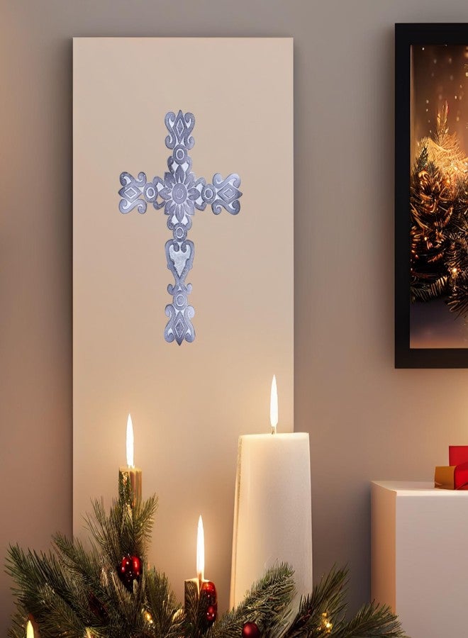 Castleore Easy Wall Hanging Home Decor Religious Christian Metal Cross for Wall | Best for Home, Office and As Gift | L 9.3* W 6.8 inch (White Antique) - Image 3