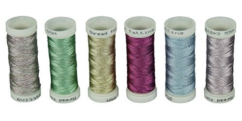 Simthread 6 Colors 3-Ply Metallic Shuttle Tatting Yarn 50 Meters Each for Shuttle Tatting Jewellery lacemaking #2 - Image 1