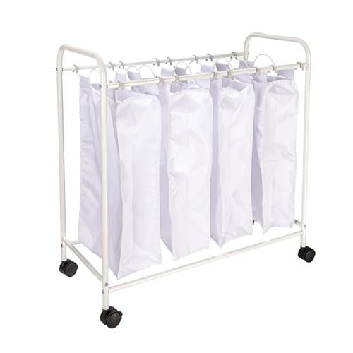 Household Essentials 7173 Rolling Quad Laundry Sorter with Removable Hamper Bags | Antique Bronze Frame - Image 1