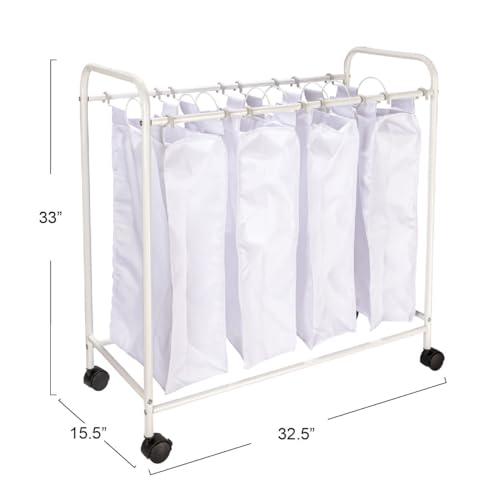 Household Essentials 7173 Rolling Quad Laundry Sorter with Removable Hamper Bags | Antique Bronze Frame - Image 4