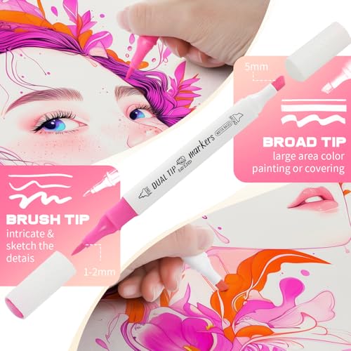SAVZJSD [Water-Based Ink] 120 Colors Dual Tip Markers Set, Brush & Chisel Double Tipped Art Markers for Artists Adults Beginners & Artists in Coloring, Painting - Image 2
