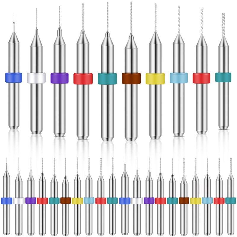 Lothee 30 Pcs Shank Tungsten Carbide Micro Drill Bits Set, Tungsten Steel PCB Print Circuit Board Flute CNC Router Bits for Rough Stone Print Circuit Board Jewelry Engraving (0.1-1.0 mm) - Image 1