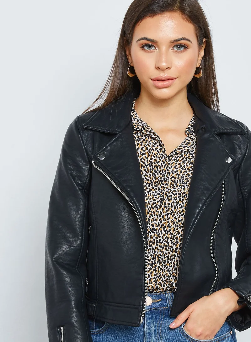FOREVER 21 Fur Collar Leather Jacket