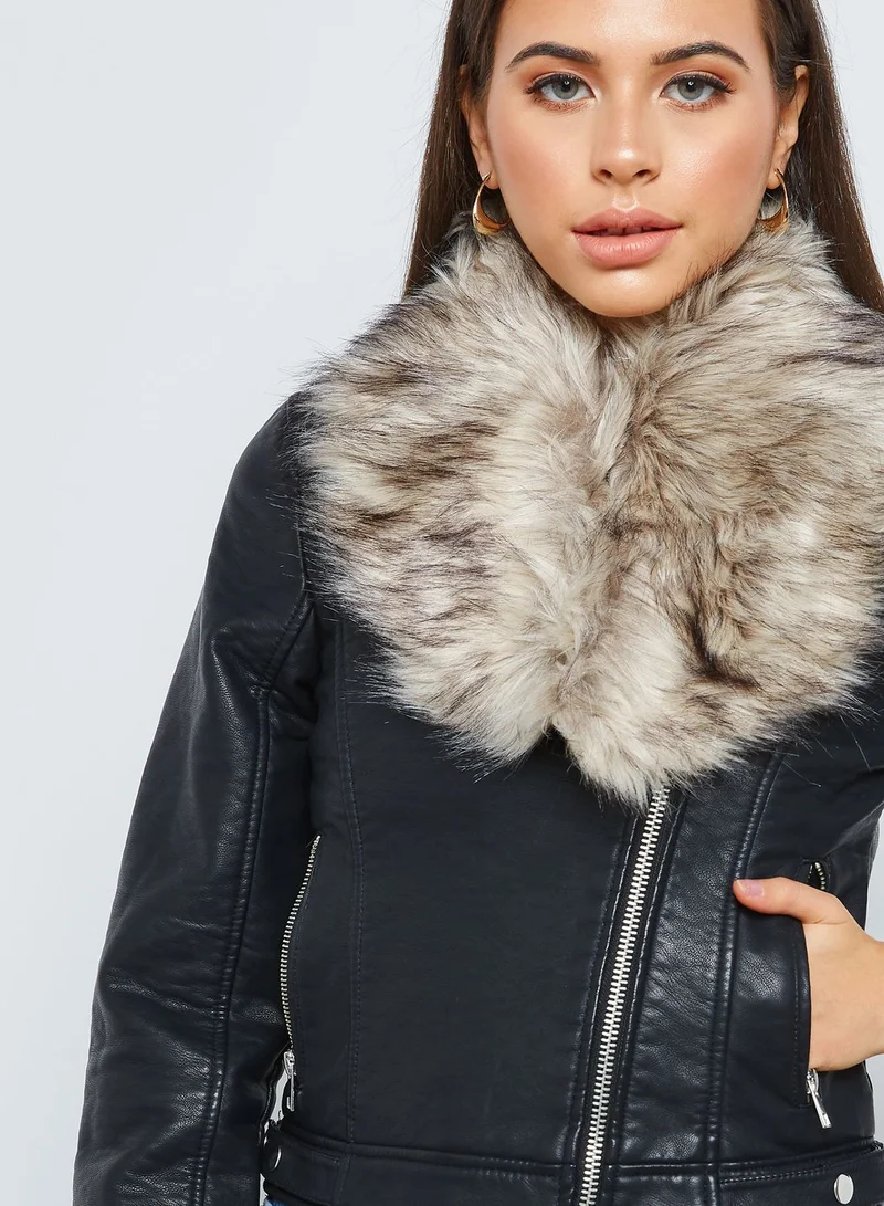 FOREVER 21 Fur Collar Leather Jacket