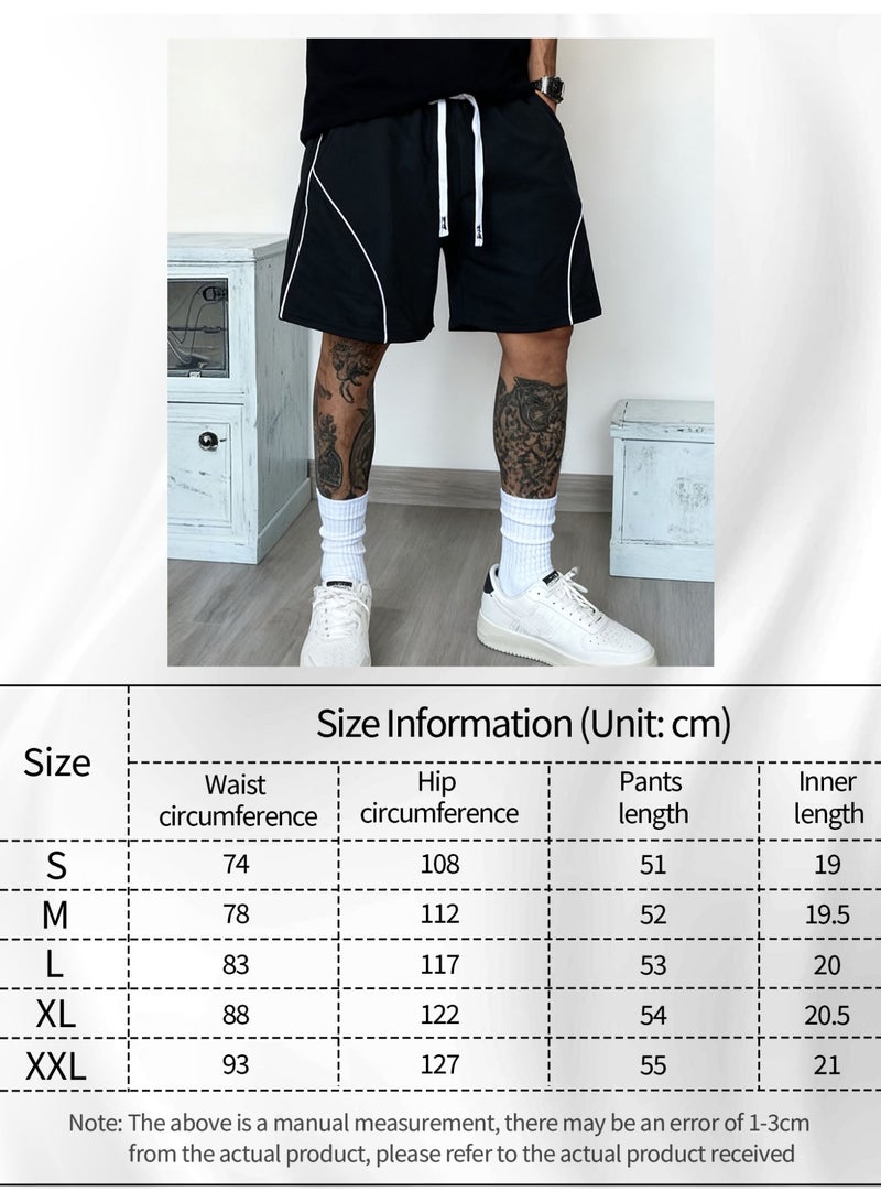 Men's Black Athletic Sweat Shorts Contrast Piping Casual Jogger Shorts Elastic Waist Retro Sportswear - Image 4