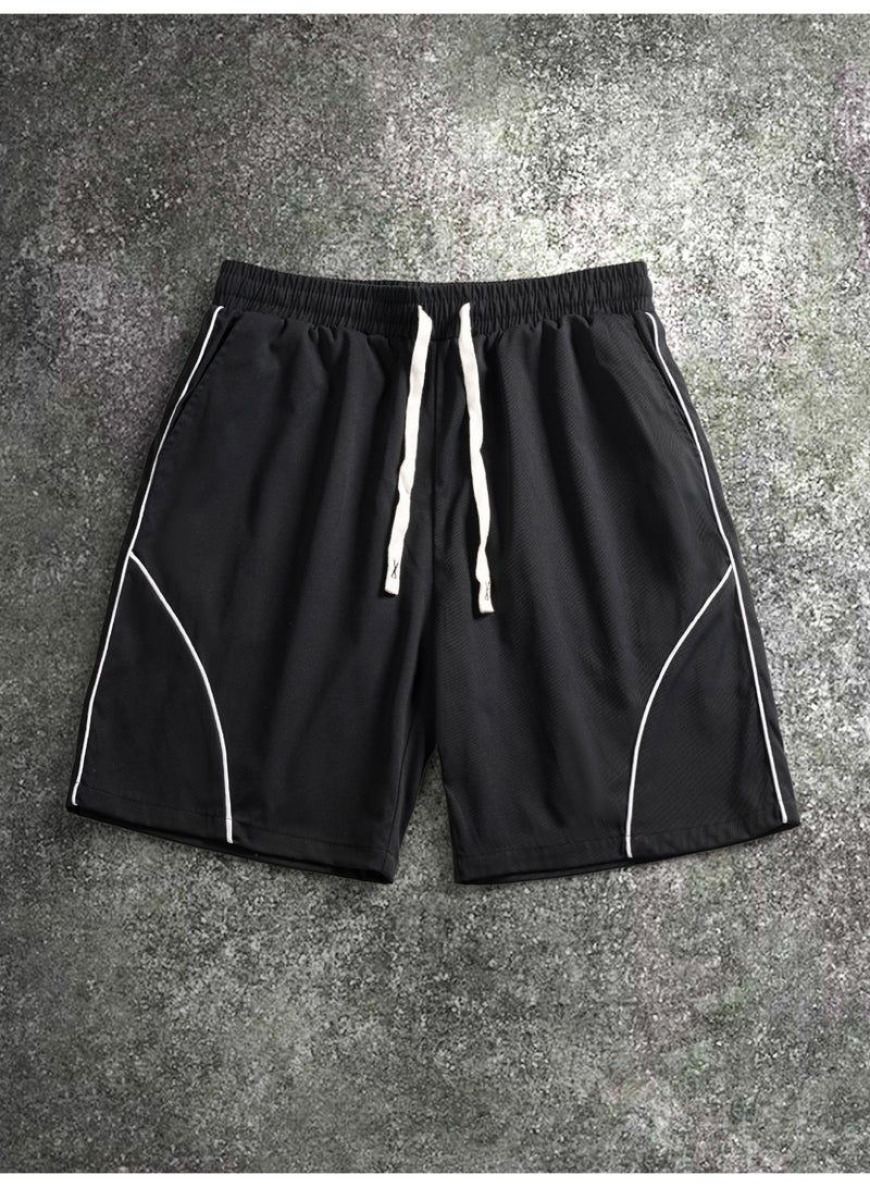 Men's Black Athletic Sweat Shorts Contrast Piping Casual Jogger Shorts Elastic Waist Retro Sportswear - Image 5