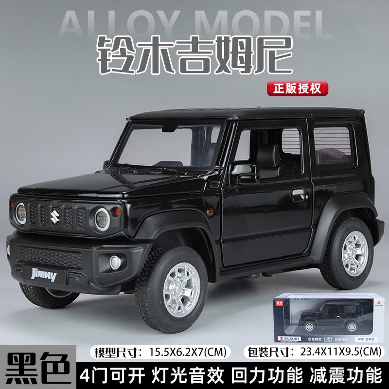 Authentic 1:24 Suzuki Jimny Alloy Model Toy Car with Sound, Light and Shock Absorption Black - Image 1