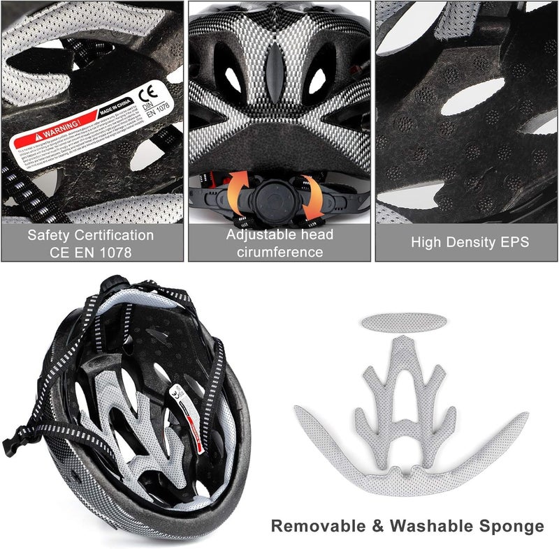 RaMokey Adjustable Bicycle Helmet for Adults with Removable Visor - Black - Image 3