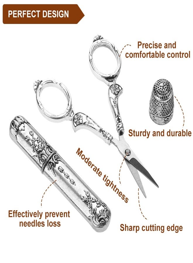 Hicello Scissors Kits, Vintage Sewing Scissors, Thimble and Metal Floss Bobbin Sewing Tools, Needlework Kits Set for Embroidery Cross Stitch Craft DIY - Image 3