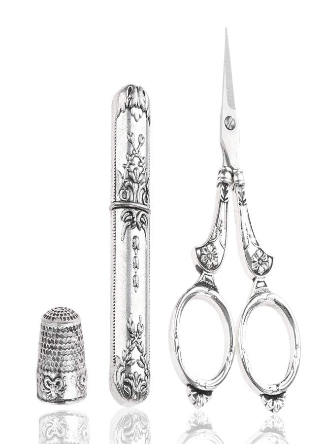 Hicello Scissors Kits, Vintage Sewing Scissors, Thimble and Metal Floss Bobbin Sewing Tools, Needlework Kits Set for Embroidery Cross Stitch Craft DIY - Image 1