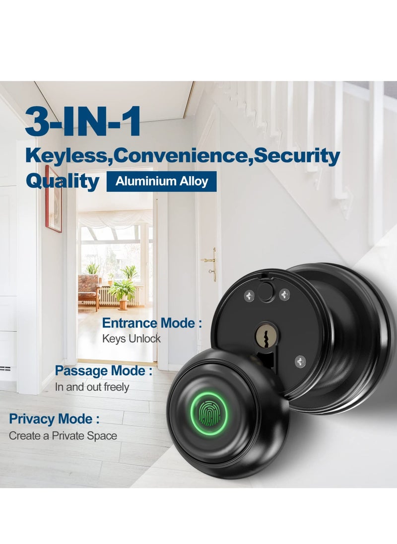 SYOSI Smart Fingerprint Door knob, Smart Lock Biometric Door Lock Fingerprint Door knob with App Control, Great for Bedrooms,Cloakroom,Apartments Offices,Hotels and Other Private Spaces, Black  - Image 2