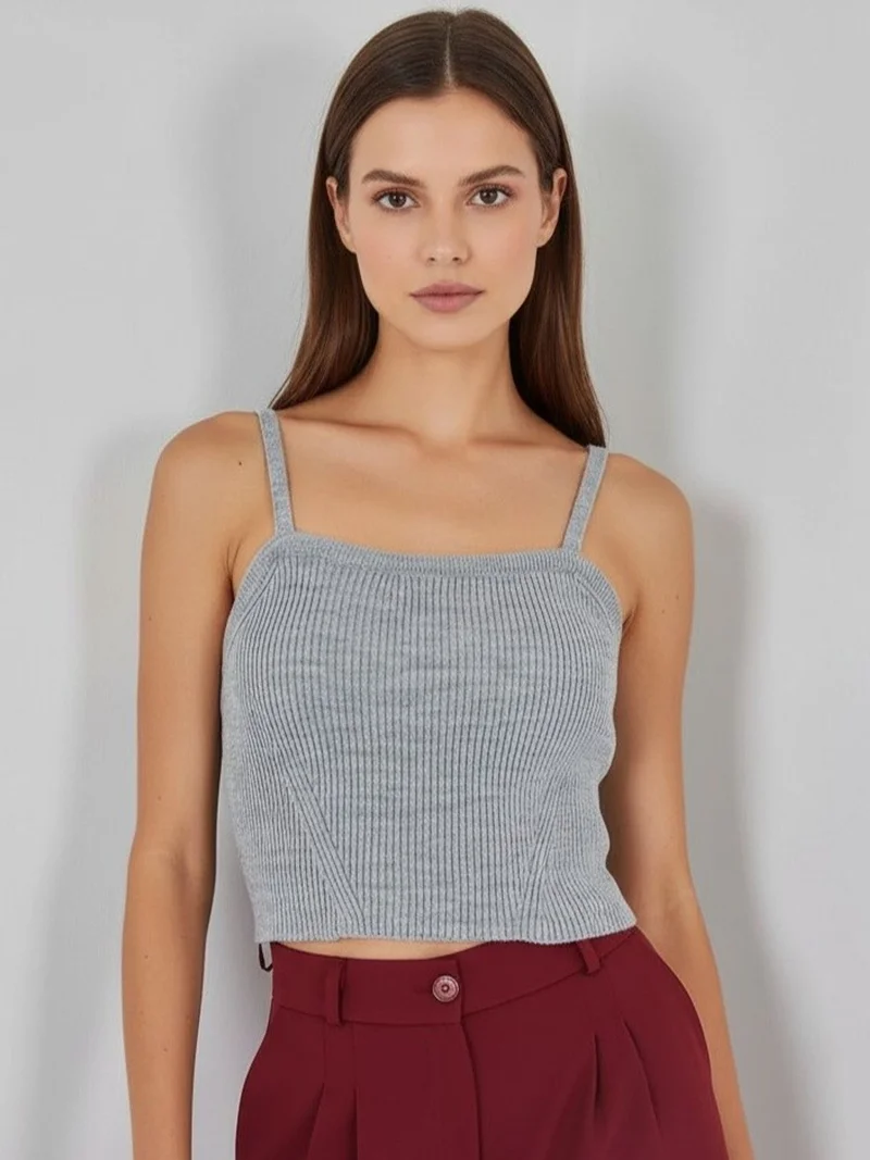BDART Square Collar Ribbed Knit Crop Top