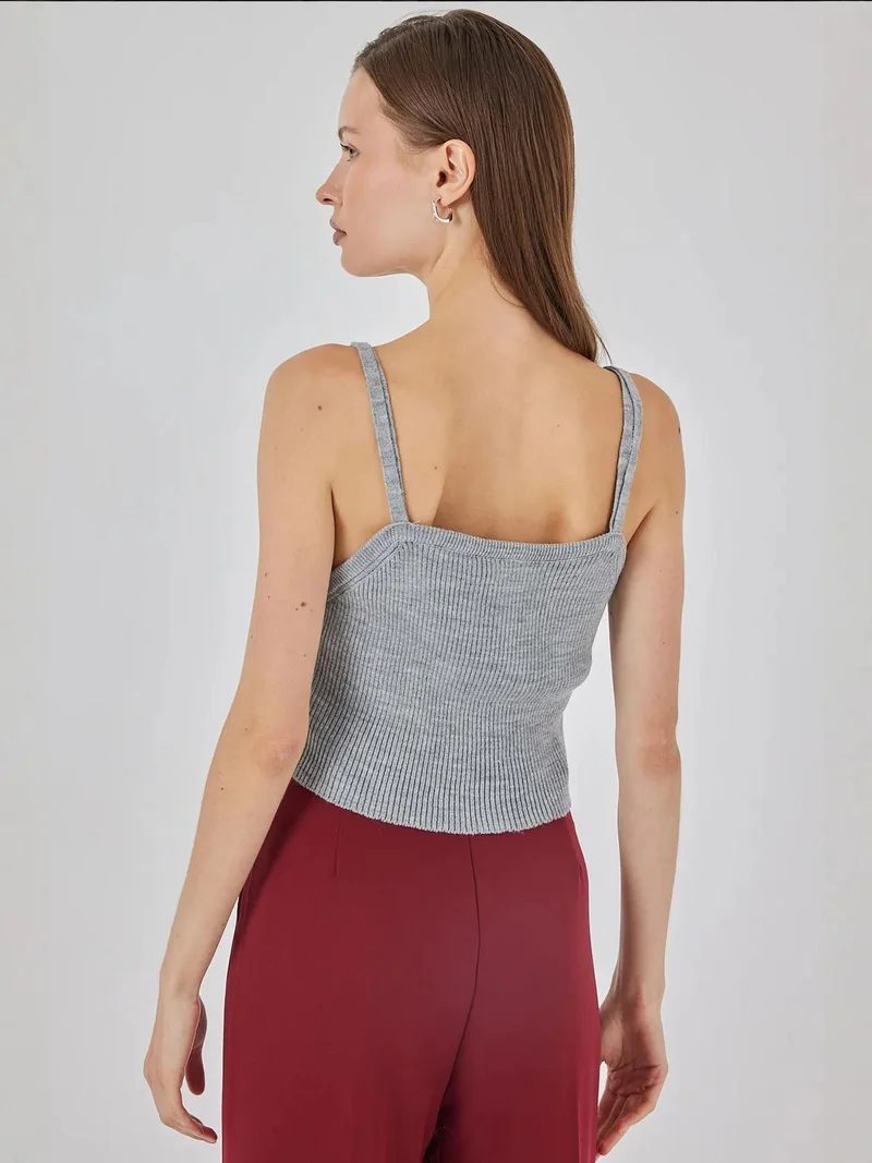 Big Dart Grey BDART Square Collar Ribbed Knit Crop Top for Women | Best Price UAE