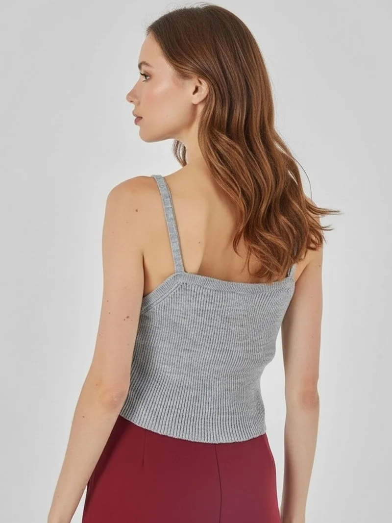 Big Dart Grey BDART Square Collar Ribbed Knit Crop Top for Women | Best Price UAE