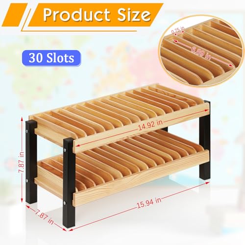 Echaprey 30Grid Wooden Cell Phone Holder Desktop Multiple Classroom Storage Organizer Rack Box Caddy for Office School with 130 Number Stickers - Image 3