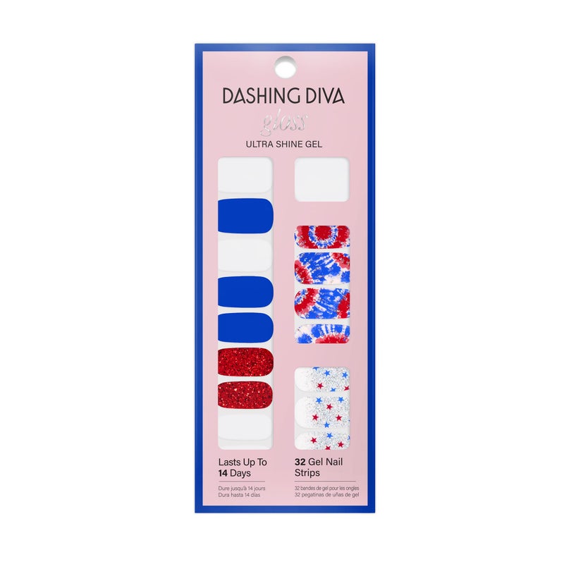 Dashing Diva Patriotic Gloss Nail Strips - Nails That I Love - UV Free, Chip Resistant, Long Lasting Gel Nail Stickers - 3-Piece Manicure Set - Contains 32 Wraps, 1 Prep Pad, 1 File - Image 1